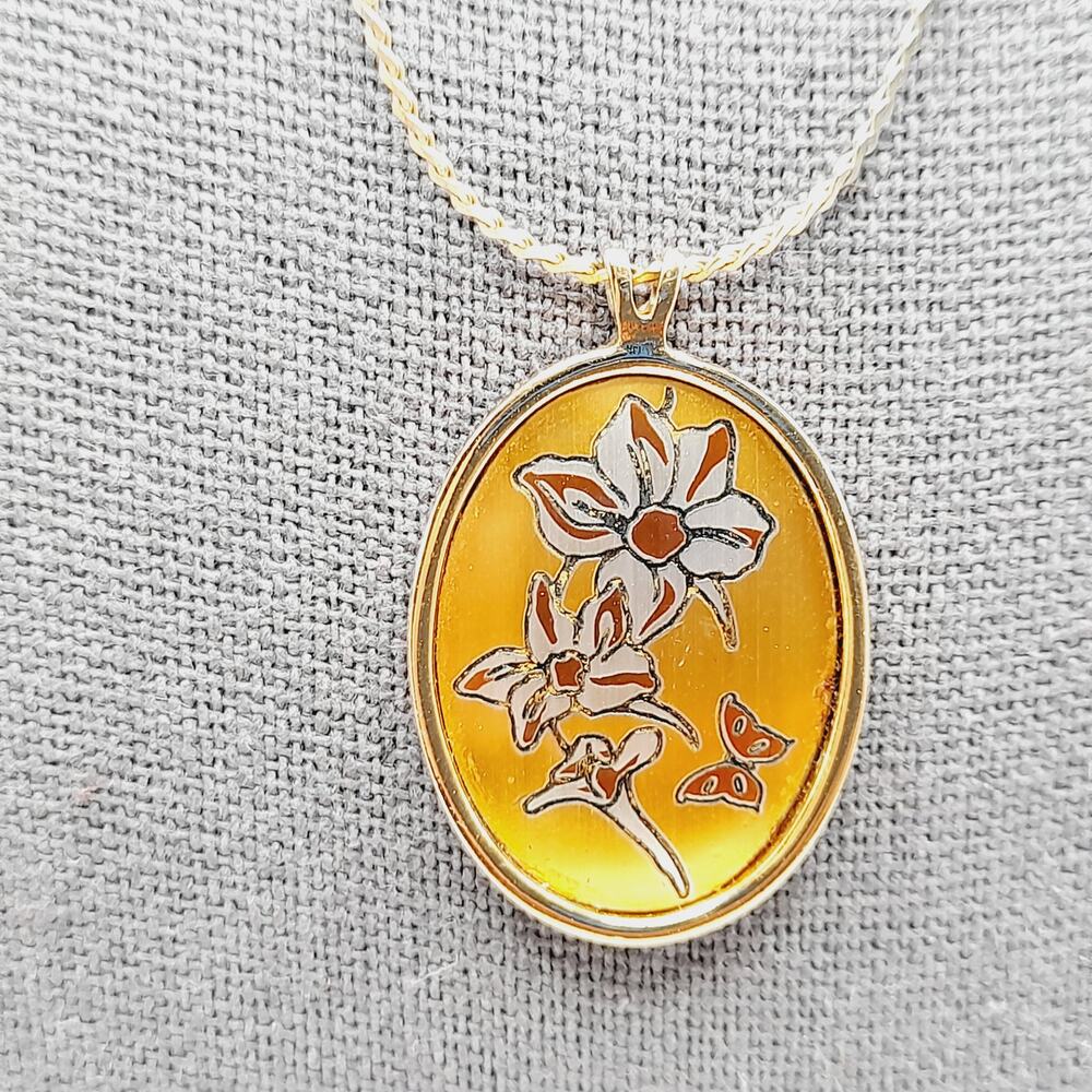 Vintage Reed & Barton Damascene July Larkspur Pendant Necklace Birth Flower